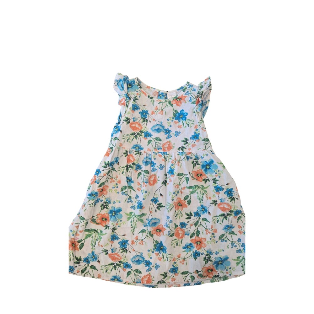 Peyton & Parker Girls 5T Floral Flutter Sleeve Cotton Dress White Blue Orange